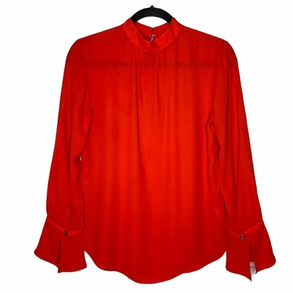 Ann Taylor‎ High Neck key Hole Blouse Orange XS